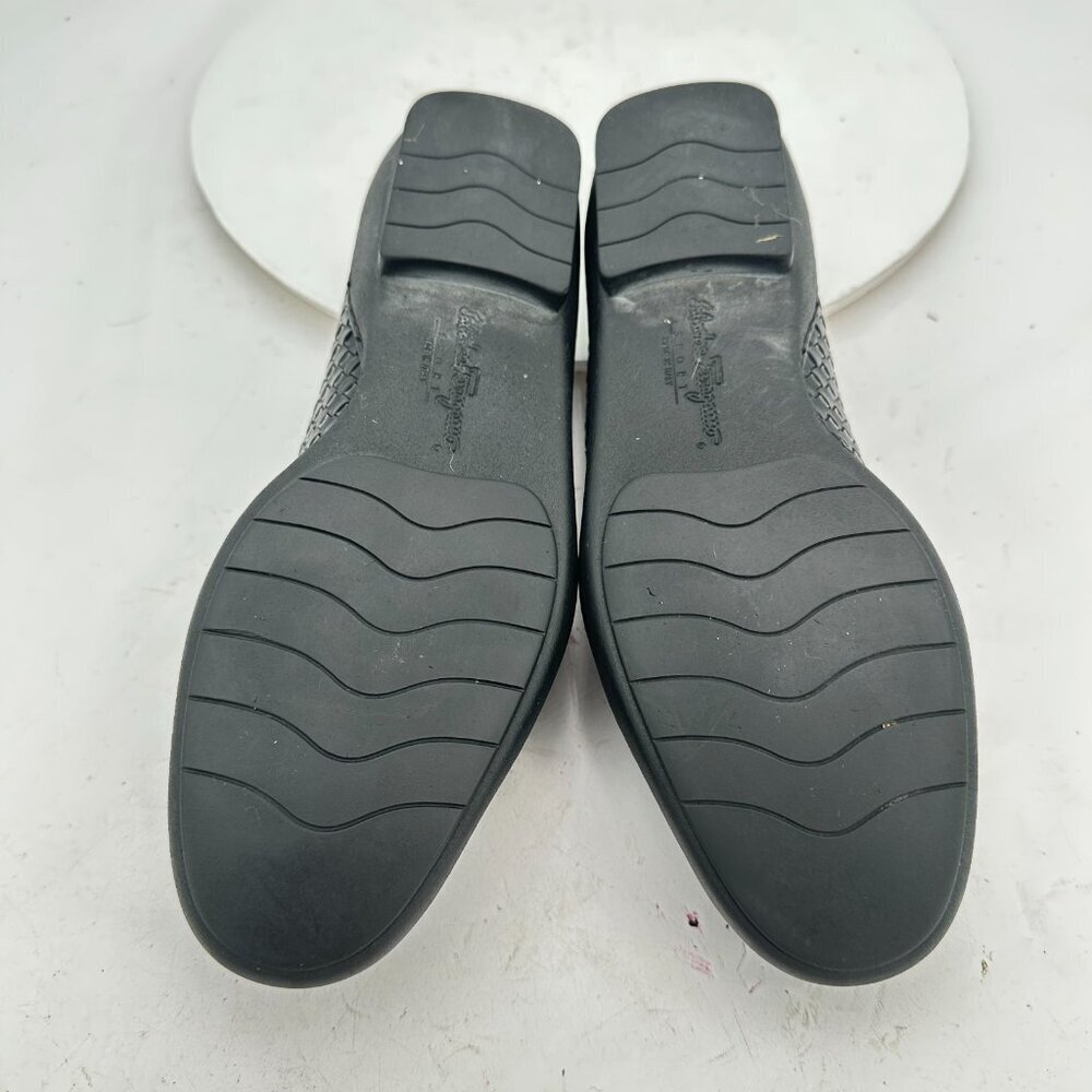 Salvatore Ferragamo Women Size 8 4A Black Woven Leather Loafer Slip On Flat Shoe - Picture 8 of 11